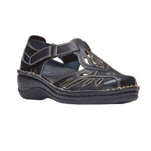 New Propet Jenna Black Leather Closed Toe Fisherman Sandals Women’s Size 10